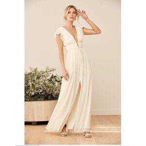 Lulus I'm All Yours Cream Ruffled Maxi Dress NWT Bridal Wedding Ethereal Romance